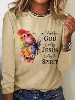 Blessed By God Loved By Jesus Led By The Spirit Cotton-Blend Casual Butterfly Print Long Sleeve Shirt -Zolucky Sales Store 005629d5465b4fc836650969a4c503aa