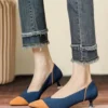 Women Minimalist Color-block Breathable Mesh Fabric Kitten Heel Pumps