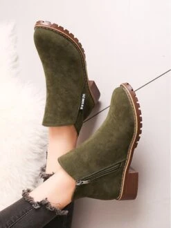 British Style Round Toe Comfortable Zip Low Heel Booties -Zolucky Sales Store 00848bcc8cc5dcd0a280365fed6cbf25
