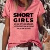 Women's Short Girls Funny Text Letters Crew Neck Casual T-Shirt