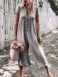 Zolucky Women Casual Jumpsuits Solid Short Sleeve Beach Holiday Romper -Zolucky Sales Store 01 1583984440402