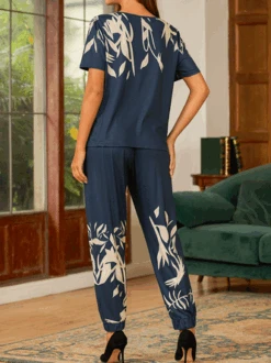 V Neck Casual Floral Pattern Two-Piece Set -Zolucky Sales Store 0109ba88c74263fbb96a8cc50ac25754