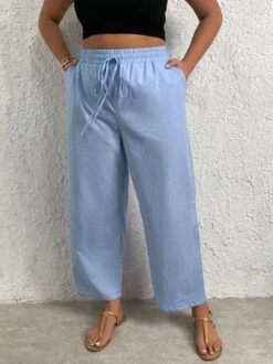 Plus Size Vacation Loose Plain Pants -Zolucky Sales Store 01254f2cdecf203ee2e97a60fc2d0df2