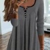 Casual Plain Pleated Contrast Color-block Long-sleeve Jersey Loose Top
