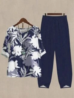 Casual Leaf Asymmetrical Collar Two-Piece Set -Zolucky Sales Store 013f16a29795a59ba3fa23efd0433eaa