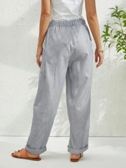 Striped Buttoned Women Classical Geometry Casual Turnip Long Pants -Zolucky Sales Store 014766a3977c0aacc437a6094ac61536