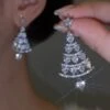 Banquet Party Silver Diamond Heart Earrings Christmas Tree Pattern Jewelry Xmas Earrings