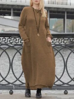 Zolucky Gray Crew Neck Cotton Casual Knitting Dress -Zolucky Sales Store 015da6c24c6dc167e09340476332beaf