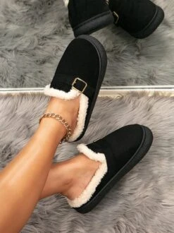 Casual Winter Warmth Flocked Mules -Zolucky Sales Store 017f237d4ad2ba537a7fd5bd6c624506
