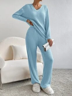 Plain V Neck Long Sleeve Top With Pants Loose Casual Two-Piece Set 22 Plain V Neck Long Sleeve Top With Pants Loose Casual Two-Piece Set -Zolucky Sales Store 01d8343ff10ab28ff52f1341c919e2f4
