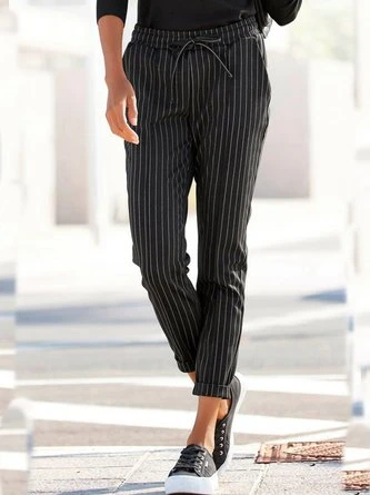 Striped Casual Autumn Lightweight No Elasticity Daily Mid Waist Elastic Band Long Casual Pants For Women 1 Striped Casual Autumn Lightweight No Elasticity Daily Mid Waist Elastic Band Long Casual Pants For Women