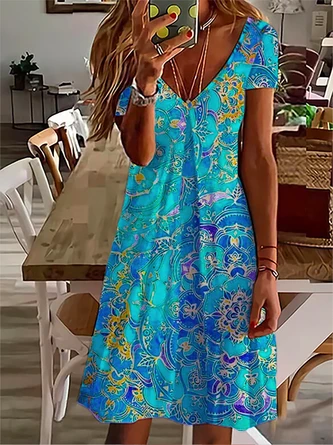 V Neck Casual Short Sleeve Printed Dress 4 V Neck Casual Short Sleeve Printed Dress - Image 4