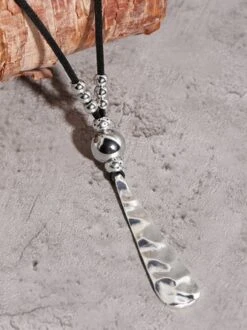 Vintage Silver Metal Beaded Leather Necklace Western Casual Women's Jewelry -Zolucky Sales Store 02eae79399b6ae86fd5ccfc332cd772a