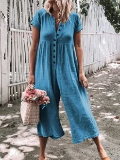 Zolucky Women Casual Jumpsuits Solid Short Sleeve Beach Holiday Romper -Zolucky Sales Store 03 1583984472391