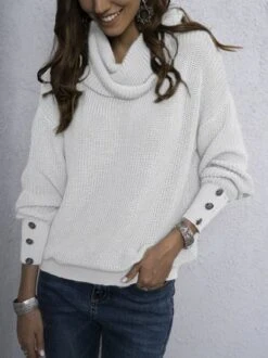 Zolucky Casual Cotton-Blend Vintage Turtleneck Long Sleeve Sweater