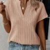 Plus Size Striped V Neck Casual Loose Short Sleeve T-Shirt