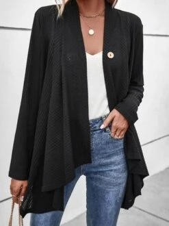 Casual Plain Loose Stitched Button Texture Long Sleeve Cardigan