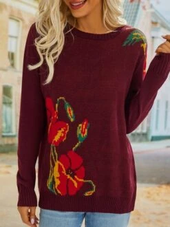 Floral Long Sleeve Sweater -Zolucky Sales Store 03f962155cd10bd5a26c0d70429d63ae