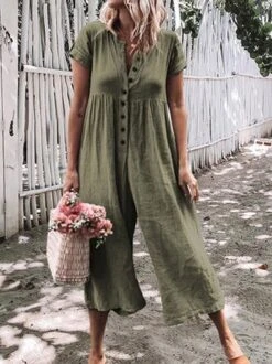 Zolucky Women Casual Jumpsuits Solid Short Sleeve Beach Holiday Romper -Zolucky Sales Store 04 1583984491941