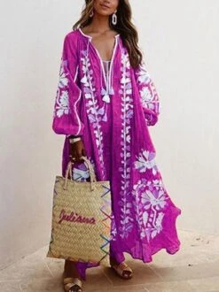 Zolucky Women Printed Boho Casual Dress V Neck Holiday Maxi Dress -Zolucky Sales Store 04 jpg 1551333364327