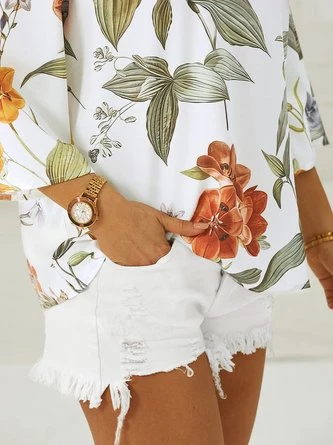 Floral Printed Casual V Neck Blouse 3 Floral Printed Casual V Neck Blouse - Image 3