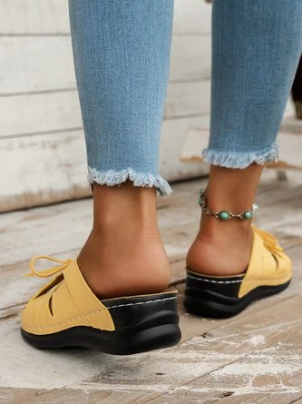 Casual Bowknot Hollow Out PU Comfy Wedge Heel Slide Sandals 4 Casual Bowknot Hollow Out PU Comfy Wedge Heel Slide Sandals - Image 4