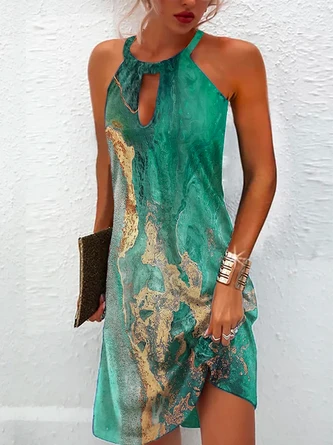 Abstract Printed Halter Sleeveless Dress 4 Abstract Printed Halter Sleeveless Dress - Image 4