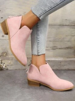 British Style Pointed Toe Casual Back Zip Low Heel Chunky Heel Booties -Zolucky Sales Store 0481d3de7c2e71d2517d8cf4668026bd