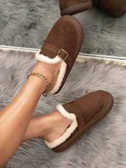 Casual Winter Warmth Flocked Mules -Zolucky Sales Store 04d3be6052d6215fcdaae14b697ed303