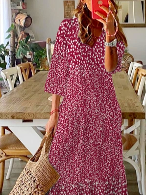 Loose Casual Disty Floral V Neck Dress 2 Loose Casual Disty Floral V Neck Dress - Image 2