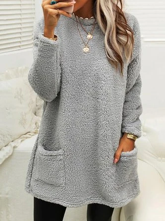 Plush Crew Neck Casual Thermal Dress 1 Plush Crew Neck Casual Thermal Dress
