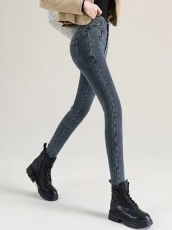 Fleece Plain Casual Denim Jeans -Zolucky Sales Store 060d976d957aa4ca6821ab4de6daa85a