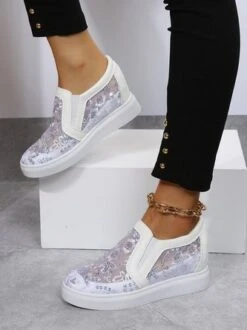 Sequins Floral Embroidered Lace Paneled Slip-On Wedge Shoes -Zolucky Sales Store 078b3cecdc04671c628cd934db3e651d