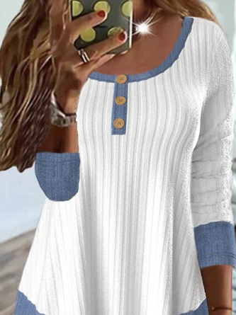 Color Block Crew Neck Casual Jersey T-Shirt TUNIC 2 Color Block Crew Neck Casual Jersey T-Shirt TUNIC - Image 2