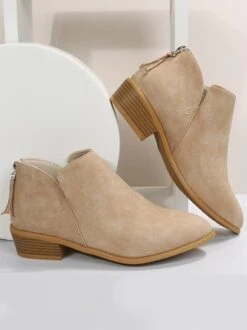 British Style Pointed Toe Casual Back Zip Low Heel Chunky Heel Booties -Zolucky Sales Store 080556300b6afc7ba3807bf3eb5b8bf1