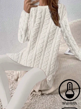 Plain Casual Fluff/Granular Fleece Fabric Two-Piece Set H-Line Crew Neck Long Sleeve Top With Pants 2 Plain Casual Fluff/Granular Fleece Fabric Two-Piece Set H-Line Crew Neck Long Sleeve Top With Pants - Image 2