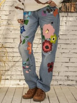 All Season Denim Floral Casual Jeans