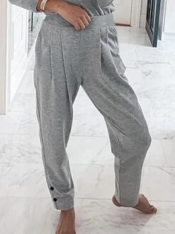 Plus Size Buttoned Casual Plain Pants