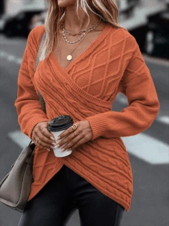 Daily Plain Casual Cross V Neck Tunic Winter Knitted Loose Long Sleeve Sweater -Zolucky Sales Store 0981f6f132a36539f9d4f1ad9a72763a