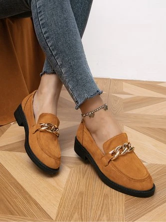 Women Chain Decor Block Heel Faux Suede Loafers 1 Women Chain Decor Block Heel Faux Suede Loafers