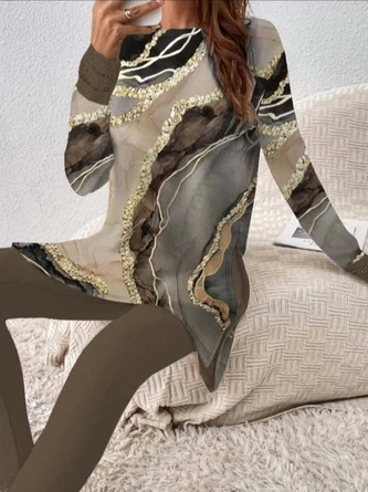 Knitted Casual Loose Jersey Two-Piece Set Crew Neck Long Sleeve Top With Pants 2 Knitted Casual Loose Jersey Two-Piece Set Crew Neck Long Sleeve Top With Pants - Image 2