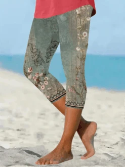 Plus Size Loose Floral Casual Jersey Leggings