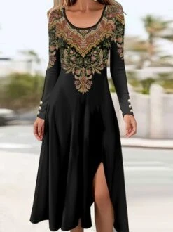 Ethnic Casual Jersey Buckle Dress