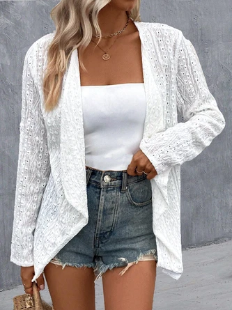 Plain Embroidery Hollow Out Casual Loose 3/4 Sleeve Jacket 3 Plain Embroidery Hollow Out Casual Loose 3/4 Sleeve Jacket - Image 3