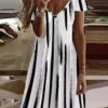Striped V Neck Casual Short Sleeve Dress