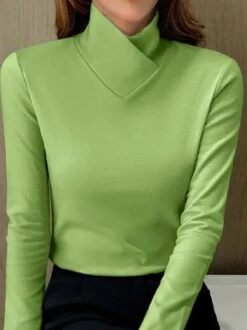 Asymmetrical V Neck Design Warmth Plain Casual Daily Regular Fit Knitted Long Sleeve H-Line T-Shirt -Zolucky Sales Store 0b53f5cf5b9bbfbf8fb5f8412ead731b