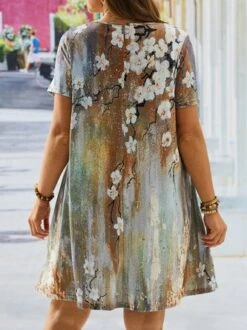 Plus Size Floral Casual V Neck Short Sleeve Dress 7 Plus Size Floral Casual V Neck Short Sleeve Dress -Zolucky Sales Store 0ca0388beb29aefa39b103b6e659dcda