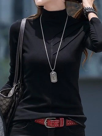 Turtleneck Daily Regular Fit Tunic Plain Casual Jersey Long Sleeve T-Shirt 4 Turtleneck Daily Regular Fit Tunic Plain Casual Jersey Long Sleeve T-Shirt - Image 4