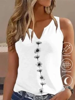 Casual Regular Fit Notched Floral Tank Top