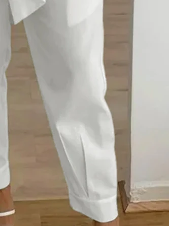 Plus Size Cotton Loose Elegant Plain Pants With Belt 3 Plus Size Cotton Loose Elegant Plain Pants With Belt - Image 3